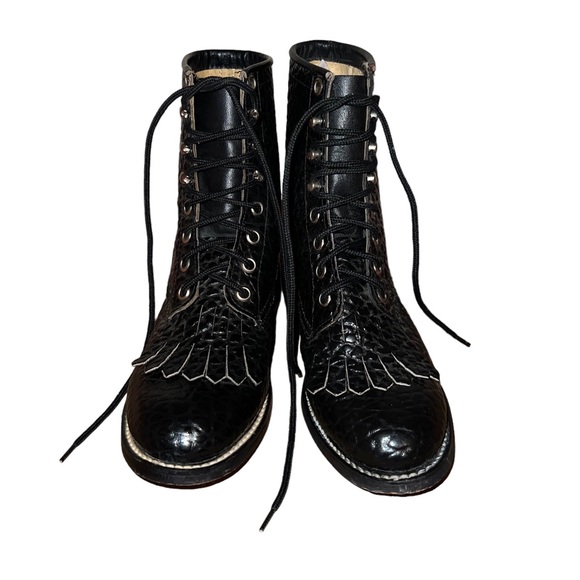 Vintage Women’s Justin Diamond J Black Bullhide lacer shoes. - Picture 5 of 7